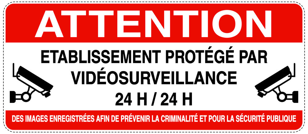 Accès interdit - vidéosurveillance " ATTENTION ETABLISSEMENT PROTÉGÉ PAR VIDÉOSURVEILLANCE 24 H / 24 H DES IMAGES ENREGISTRÉES AFIN DE PRÉVENIR LA CRIMINALITÉ ET POUR LA SÉCURITÉ PUBLIQUE" 10-40 cm F-RESTRICT-1020