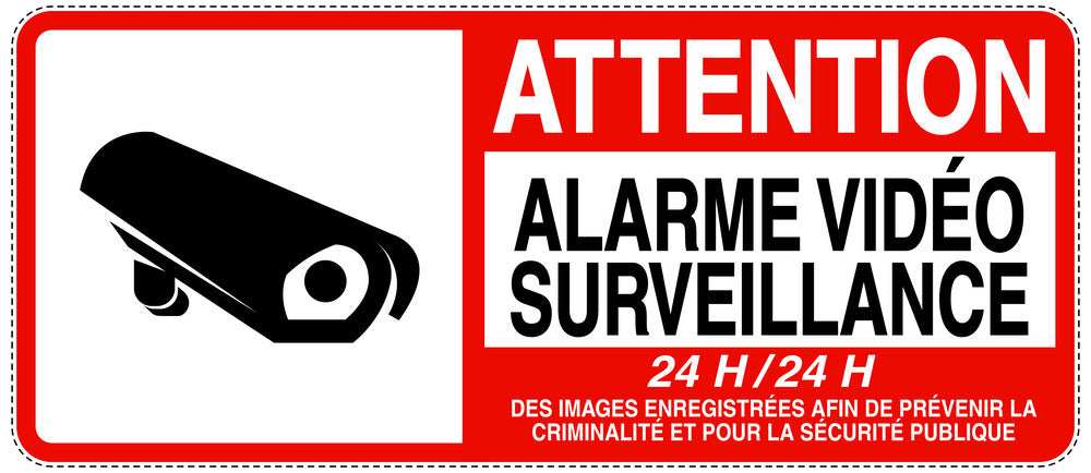 Accès interdit - vidéosurveillance " ATTENTION ALARME VIDÉO SURVEILLANCE 24 H/24 H DES IMAGES ENREGISTRÉES AFIN DE PRÉVENIR LA CRIMINALITÉ ET POUR LA SÉCURITÉ PUBLIQUE " 10-40 cm F-RESTRICT-1230