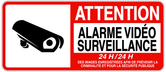 Accès interdit - vidéosurveillance " ATTENTION ALARME VIDÉO SURVEILLANCE 24 H/24 H DES IMAGES ENREGISTRÉES AFIN DE PRÉVENIR LA CRIMINALITÉ ET POUR LA SÉCURITÉ PUBLIQUE " 10-40 cm F-RESTRICT-1230