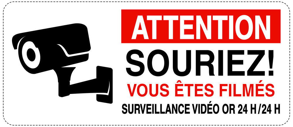 Accès interdit - vidéosurveillance " ATTENTION SOURIEZ! VOUS ÊTES FILMÉS SURVEILLANCE VIDÉO OR 24 H/24 H " 10-40 cm F-RESTRICT-1300