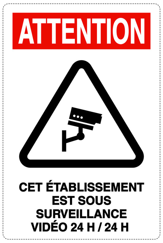 Accès interdit - vidéosurveillance "ATTENTION CET ÉTABLISSEMENT EST SOUS SURVEILLANCE VIDÉO 24 H / 24 H" 10-40 cm F-RESTRICT-2030