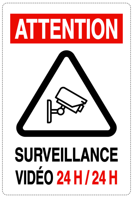 Accès interdit - vidéosurveillance "24 H/24 H ATTENTION SURVEILLANCE VIDÉO" 10-40 cm F-RESTRICT-2090