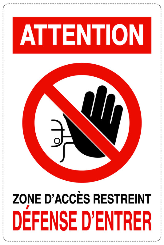 Accès interdit - vidéosurveillance "ATTENTION ZONE D'ACCÈS RESTREINT DÉFENSE D'ENTRER" 10-40 cm F-RESTRICT-2110