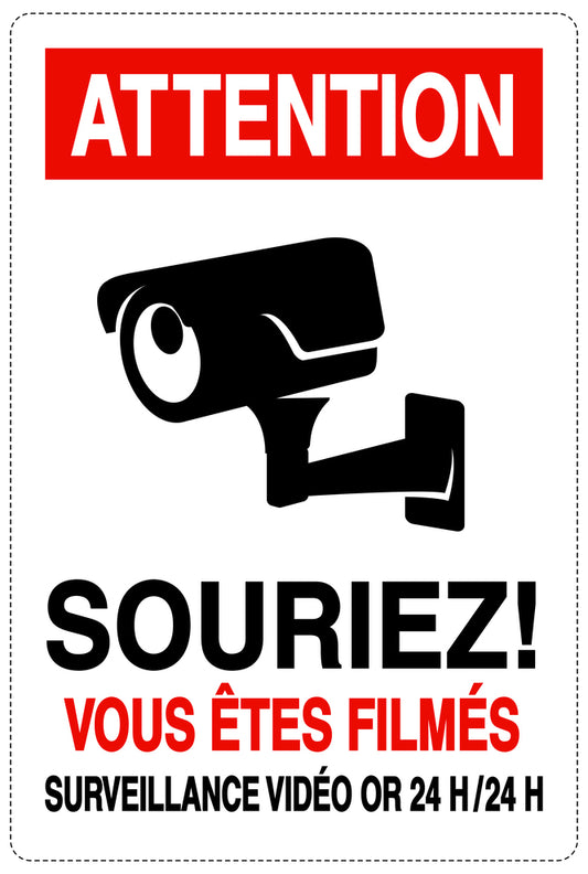 Accès interdit - vidéosurveillance " ATTENTION SOURIEZ! VOUS ÊTES FILMÉS SURVEILLANCE VIDÉO OR 24 H/24 H " 10-40 cm F-RESTRICT-2300