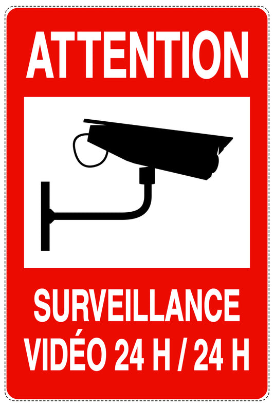 Accès interdit - vidéosurveillance " ATTENTION SURVEILLANCE VIDÉO 24 H/24 H " 10-40 cm F-RESTRICT-2320