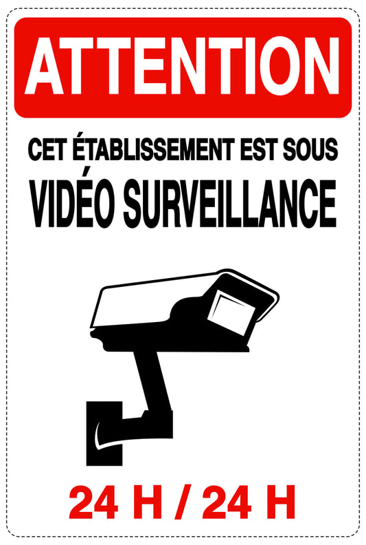 Accès interdit - vidéosurveillance " ATTENTION CET ÉTABLISSEMENT EST SOUS VIDÉO SURVEILLANCE 24 H/24 H " 10-40 cm F-RESTRICT-2340