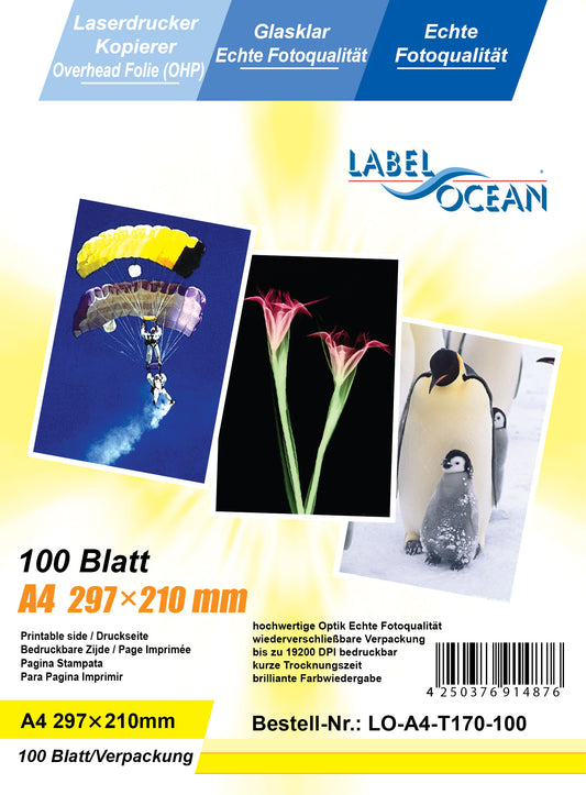 100 feuilles A4 film transparent-crystal clear LO-A4-T170-100 (OHP) pour imprimantes laser couleur et photocopieurs