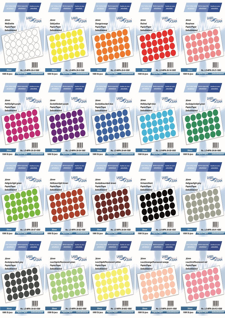 Points de marquage de 30 mm en papier auto-adhésif sur rouleau MPA-30