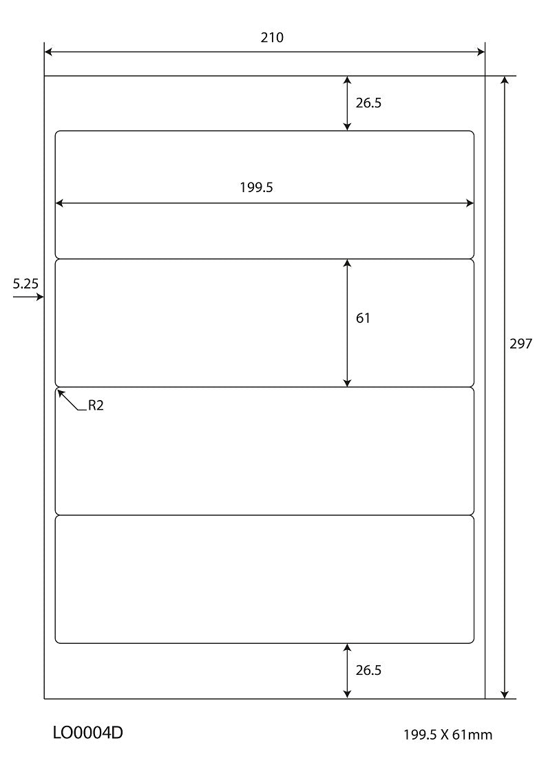 400 étiquettes universelles 199,5x61mm, sur 100 feuilles Din A4, mat, autocollantes LO-0004-D-70