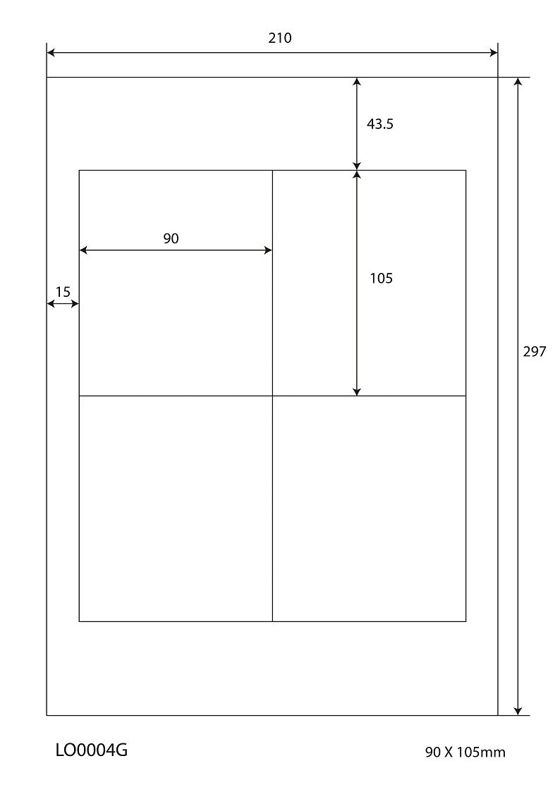 400 étiquettes universelles 90x105mm, sur 100 feuilles Din A4, brillantes, autocollantes LO-0004-G-80