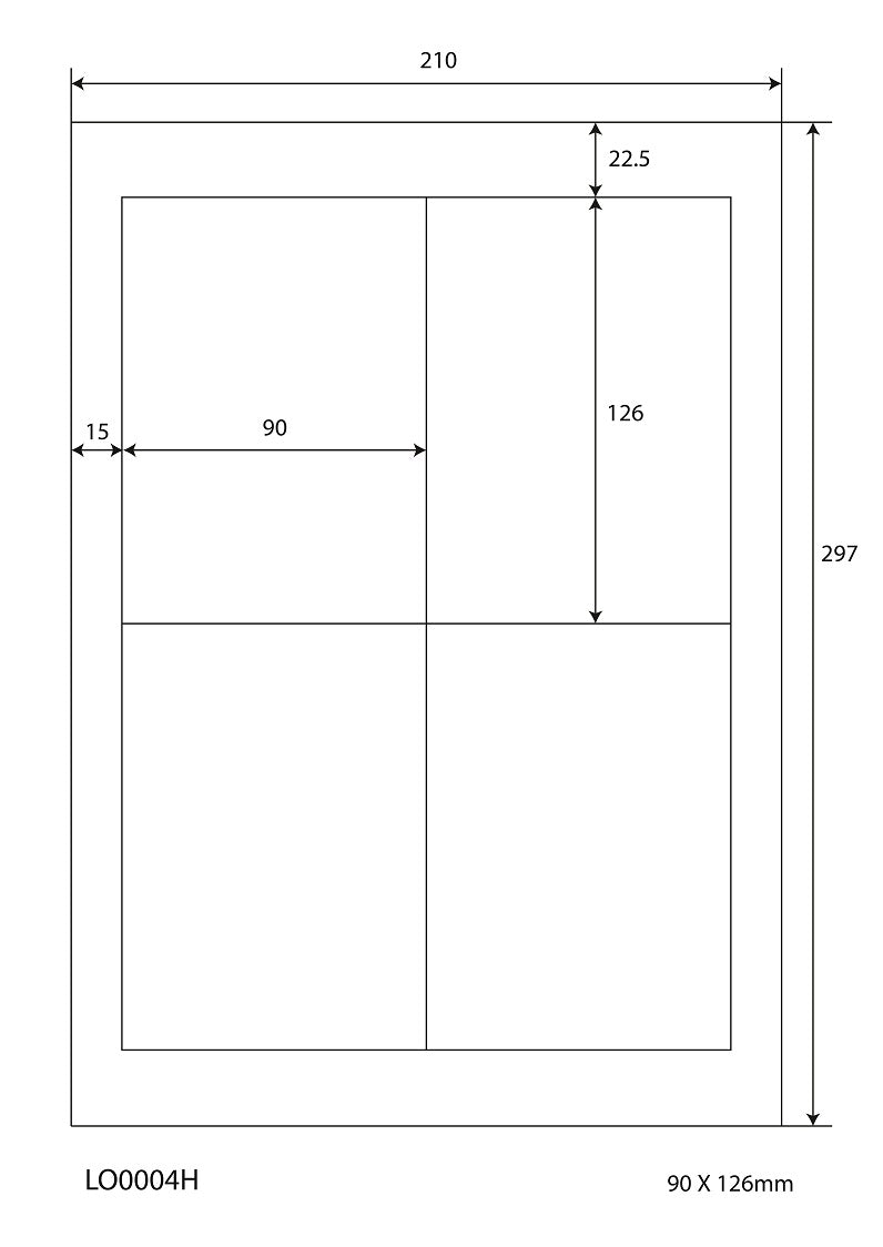 400 étiquettes universelles 90x126mm, sur 100 feuilles Din A4, brillantes, autocollantes LO-0004-H-80