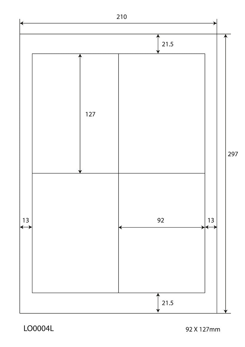 400 étiquettes universelles 92x127mm, sur 100 feuilles Din A4, brillantes, autocollantes LO-0004-L-80