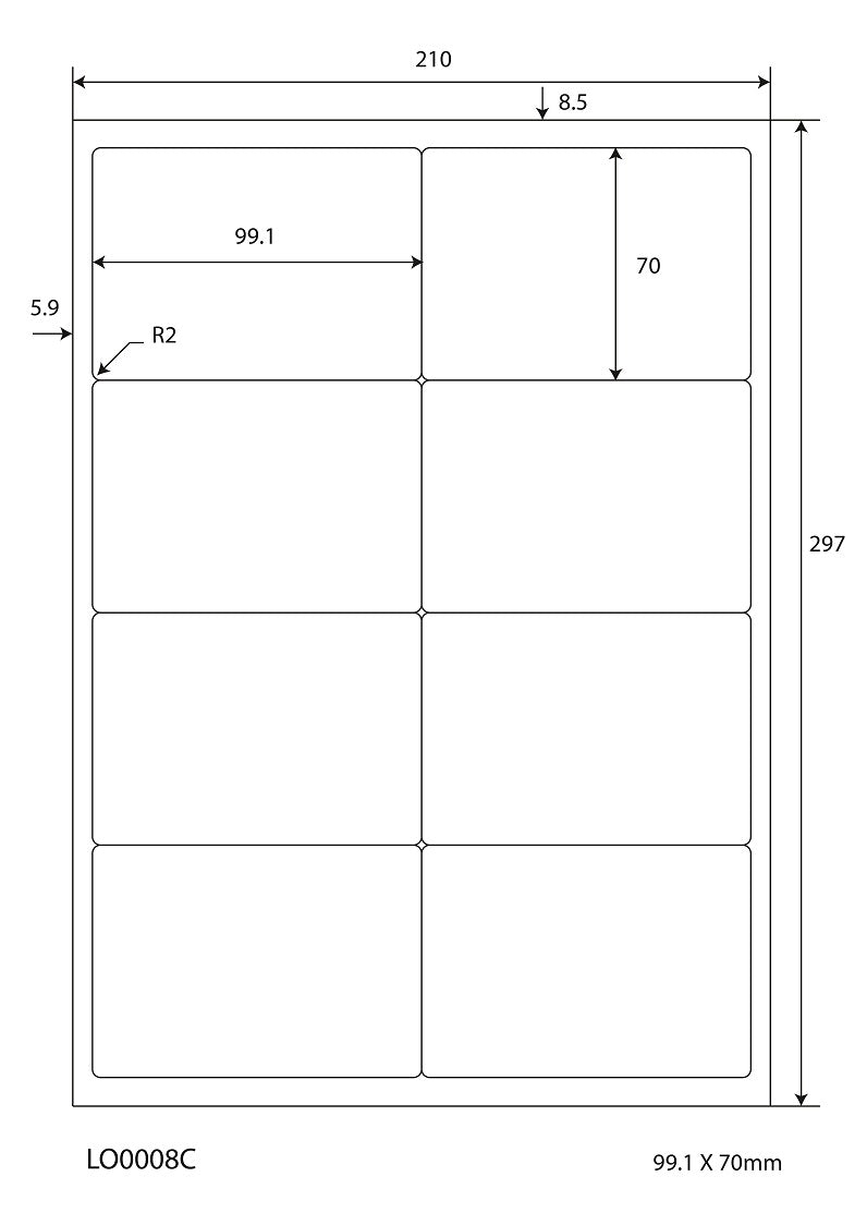 800 étiquettes universelles 99,1x70mm, sur 100 feuilles Din A4, brillantes, autocollantes LO-0008-C-80