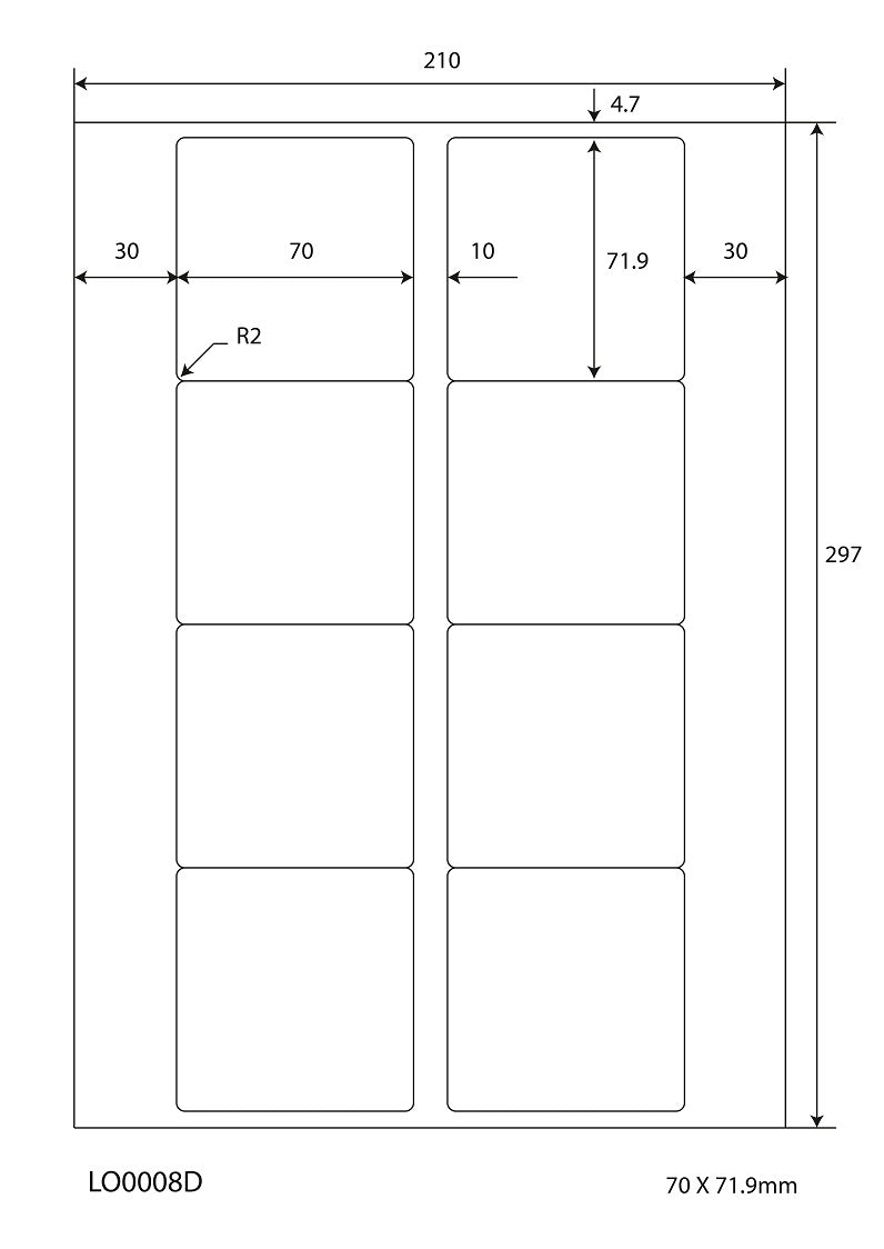 800 autocollants 70x71,9mm imprimés selon vos souhaits, finition mate ou brillante F-0008-D