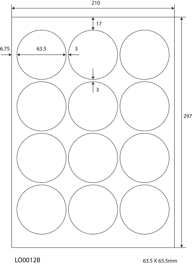 1200 étiquettes universelles rondes 63,5 mm, sur 100 feuilles Din A4, brillantes, autocollantes LO-0012-B-80