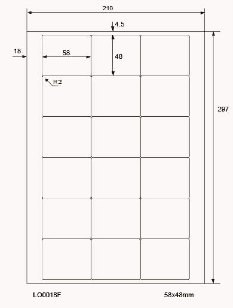 1800 étiquettes universelles 58x48mm, sur 100 feuilles Din A4, brillantes, autocollantes LO-0018-F-80