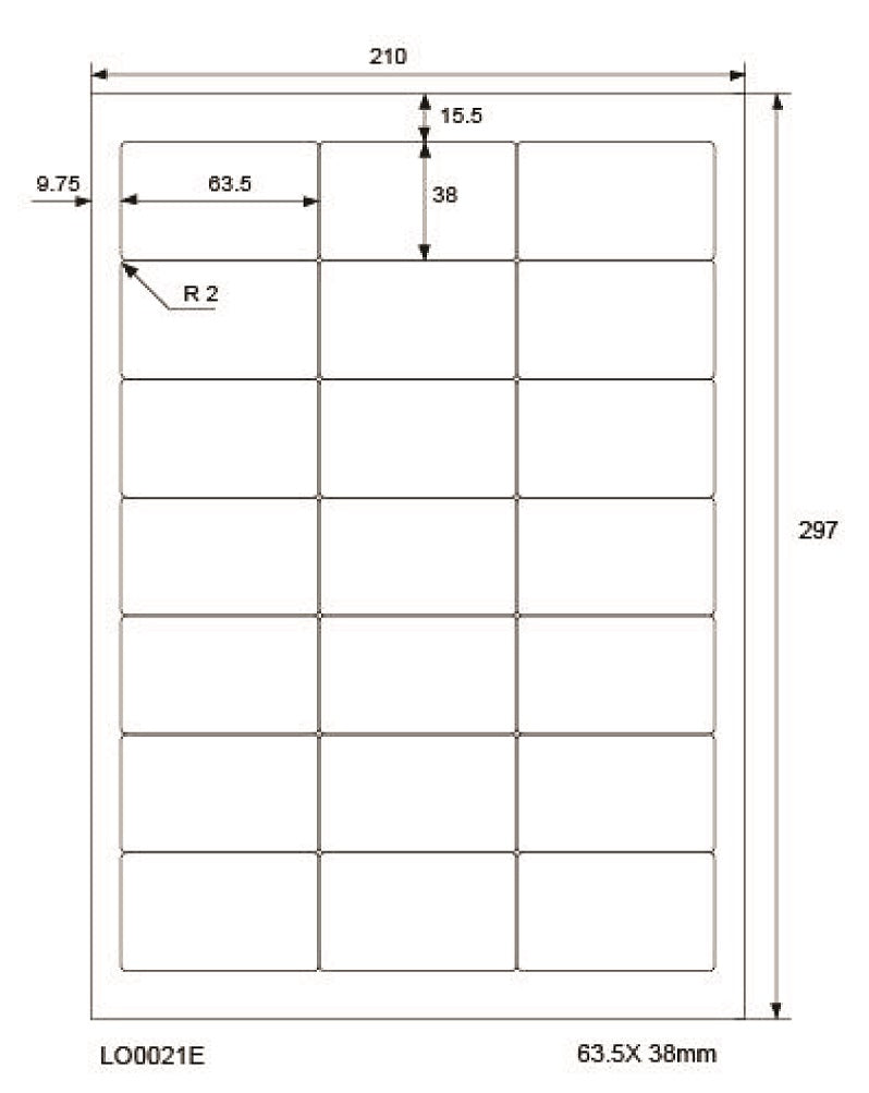 2100 étiquettes universelles 63,5x38mm, sur 100 feuilles Din A4, brillantes, autocollantes LO-0021-E-80