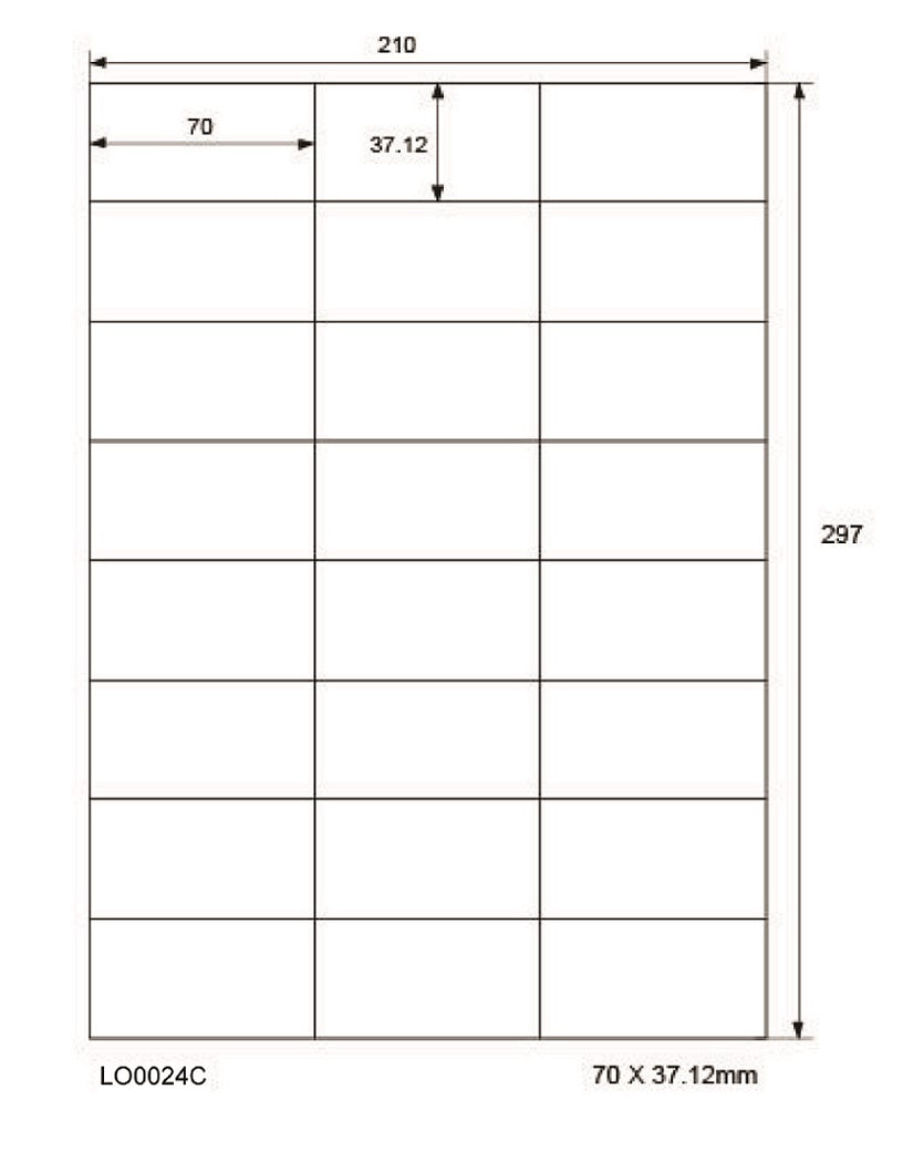 2400 étiquettes universelles 70x37,12mm, sur 100 feuilles Din A4, brillantes, autocollantes LO-0024-C-80