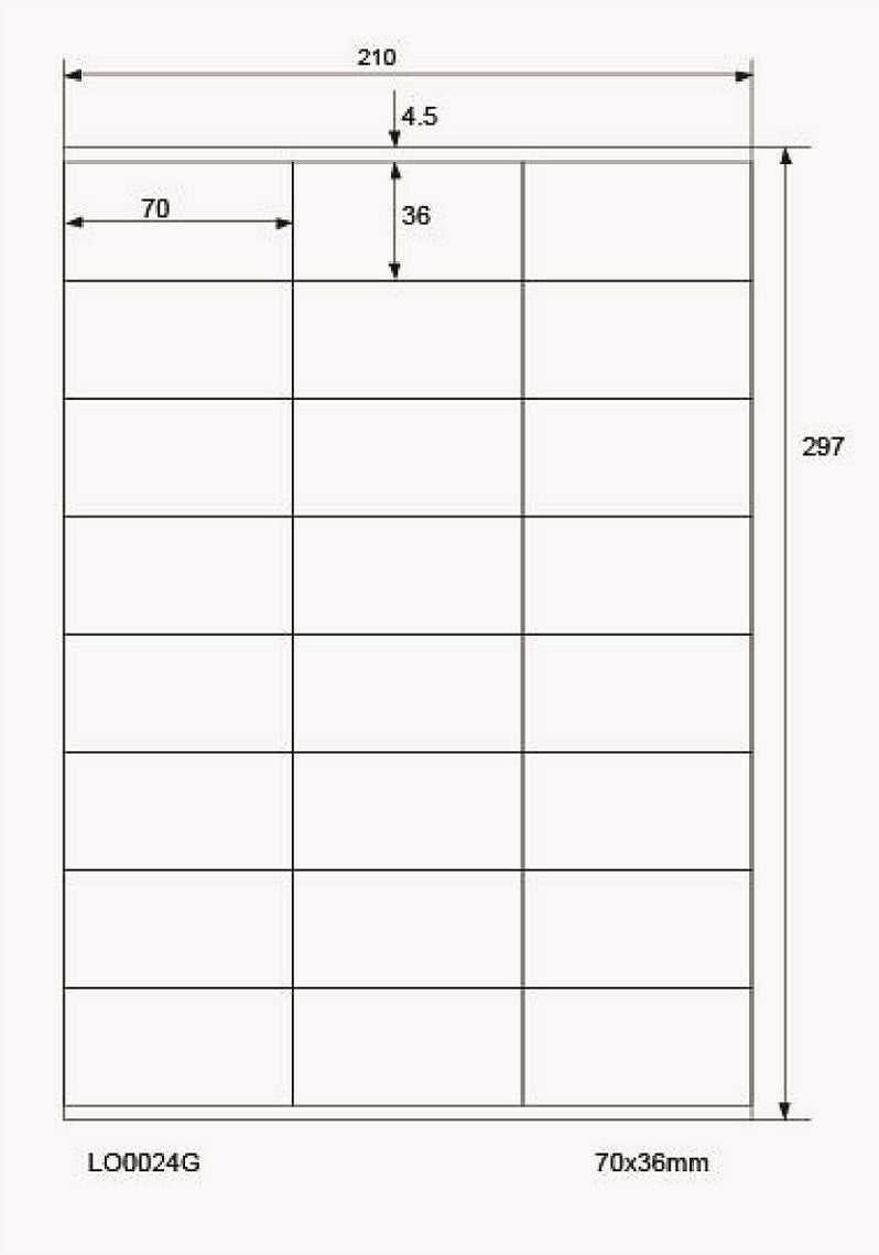 2400 étiquettes universelles 70x36mm, sur 100 feuilles Din A4, brillantes, autocollantes LO-0024-G-80