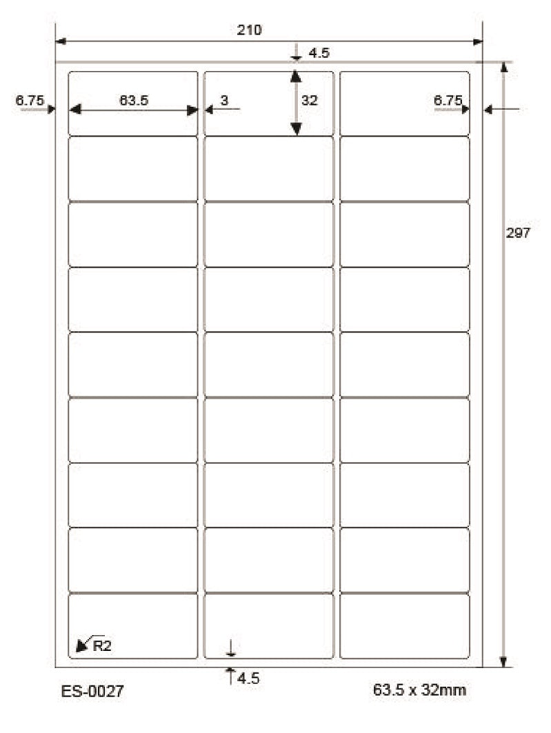 2700 étiquettes universelles 63,5x32mm, sur 100 feuilles Din A4, mat, autocollantes LO-0027-70