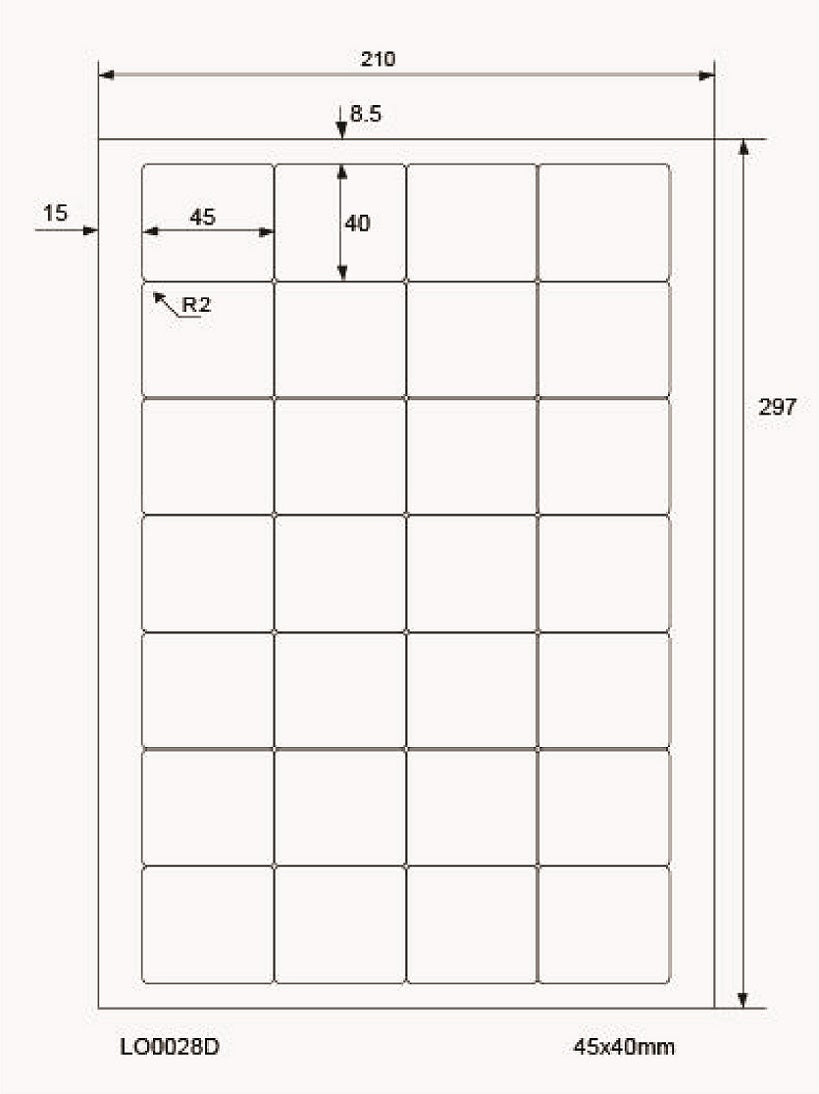 2800 étiquettes universelles 45x40mm, sur 100 feuilles Din A4, brillantes, autocollantes LO-0028-D-80