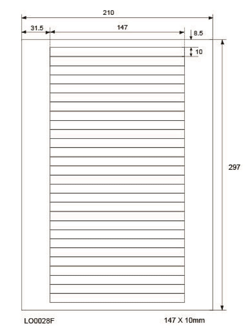 2800 étiquettes universelles 147x10mm, sur 100 feuilles Din A4, brillantes, autocollantes LO-0028-F-80