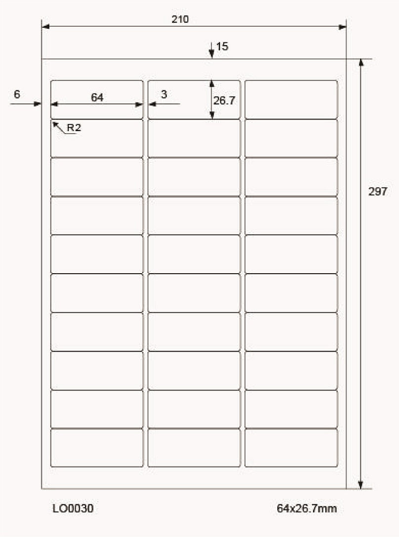 3000 étiquettes universelles 64x26,7 mm, sur 100 feuilles Din A4, brillantes, autocollantes LO-0030-80