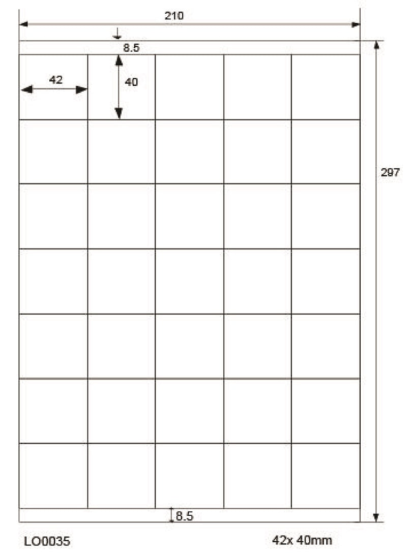 3500 étiquettes universelles 42x40mm, sur 100 feuilles Din A4, brillantes, autocollantes LO-0035-80