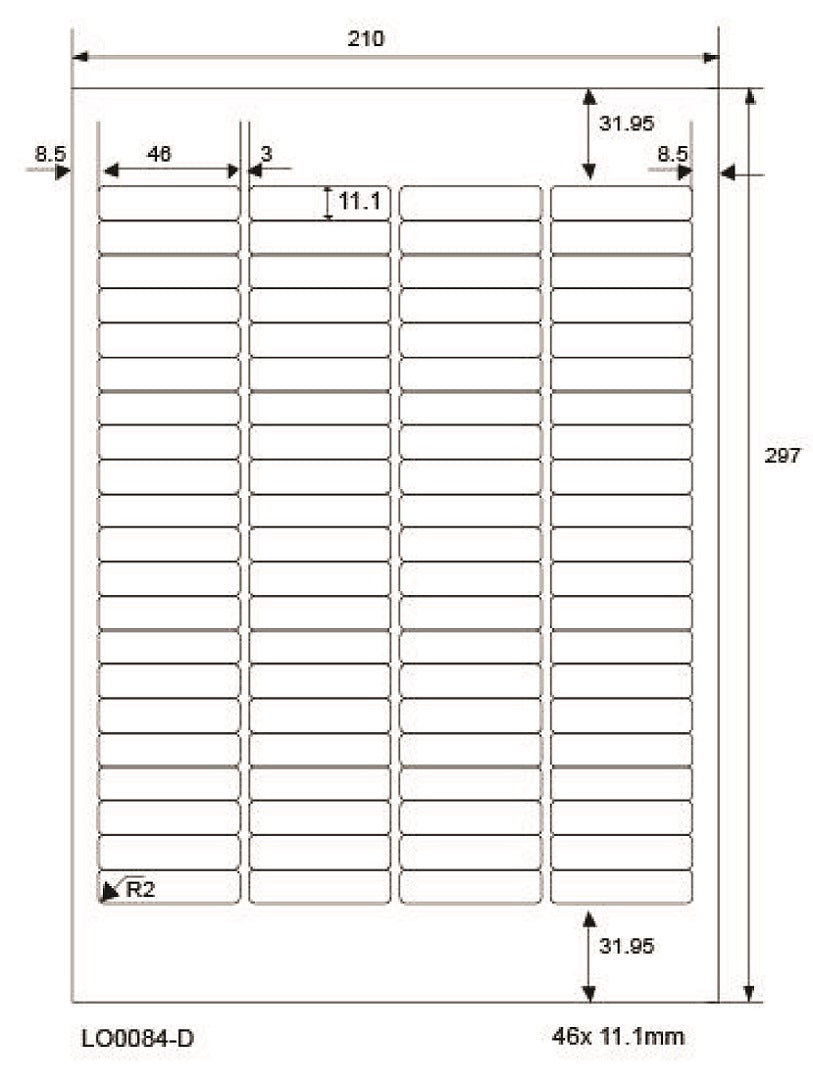 8400 étiquettes universelles 46x11,1mm, sur 100 feuilles Din A4, brillantes, autocollantes LO-0084-D-80