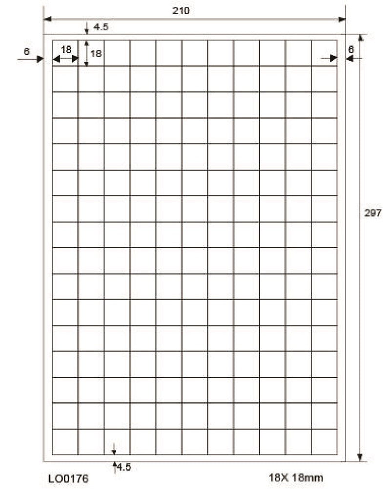 17600 étiquettes universelles 18x18mm, sur 100 feuilles Din A4, brillantes, autocollantes LO-0176-80