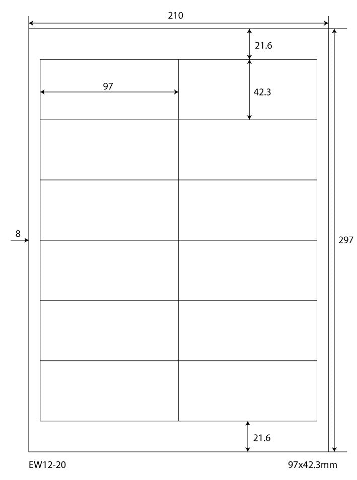 1200 Étiquettes en Folie 97x42,3mm, sur 100 Feuilles Din A4, mat, auto-adhésif